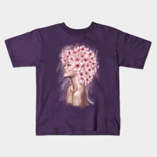 Pretty young girl with flowers in hair. Kids T-Shirt